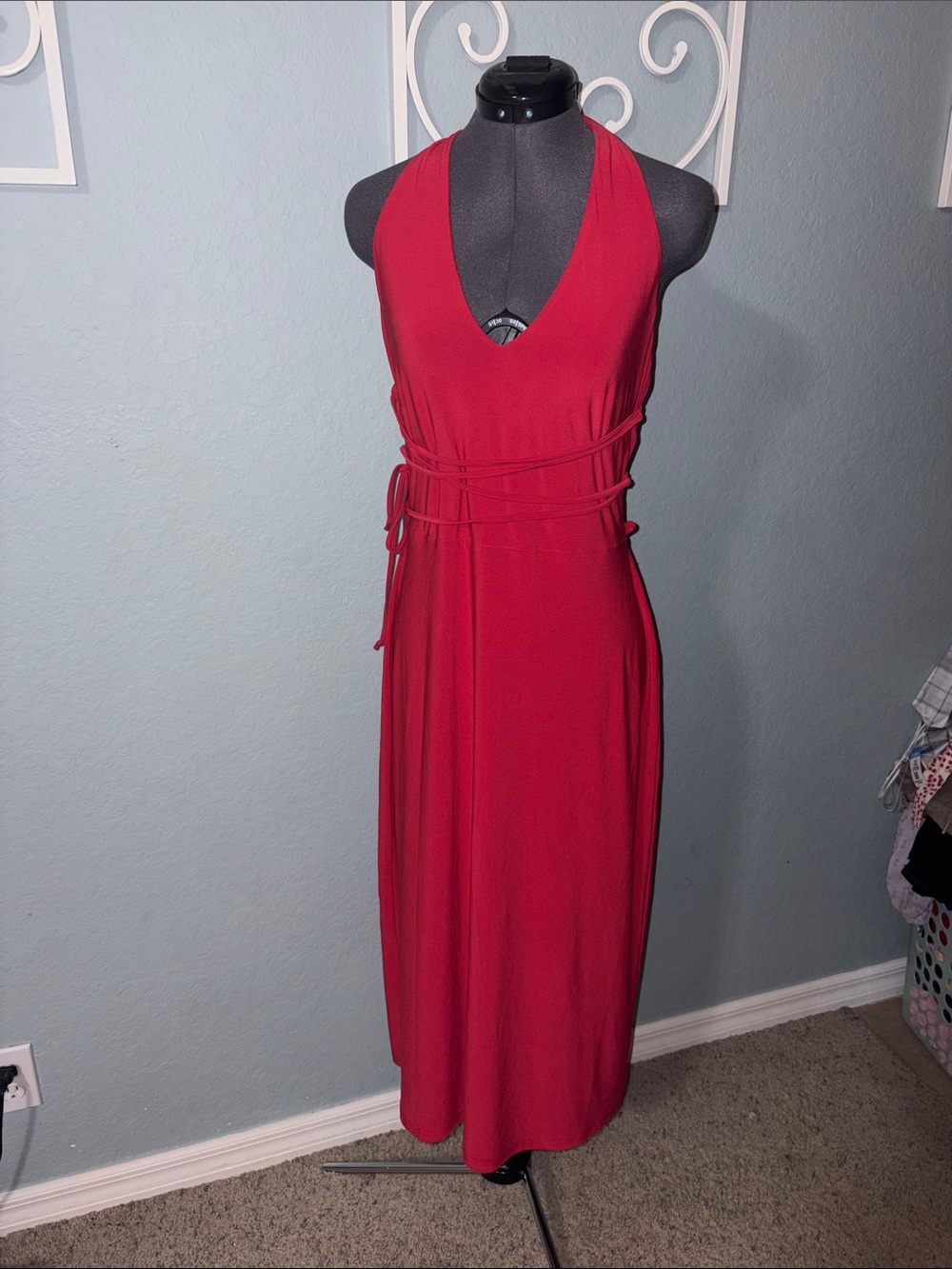 NWT AYM Maxi Dress Size XL Bright Red Halter Maxi Dress England